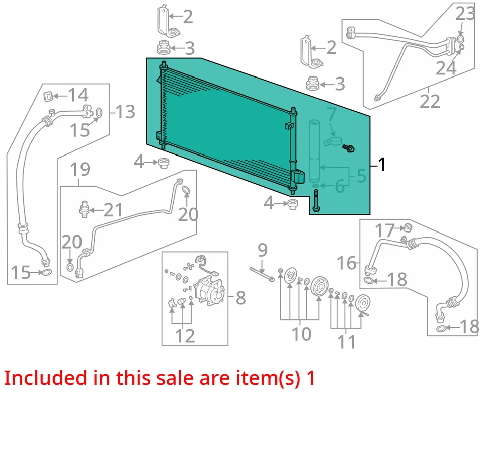 Condensador de aire acondicionado Honda Fit 2009-2014 124 k OEM Foto 4 de 4