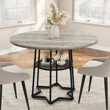 38.6" Round Dining Table Circle Storage Round Mesh Storage Hexagonal Metal Base