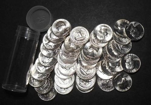 1964 D Washington quarters Gem Uncirculated roll of 40, 90% silver, $10 face