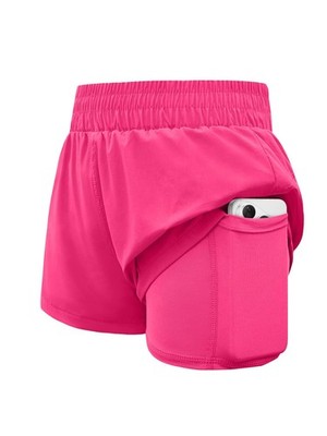 Girls Athletic Shorts 2 in 1 Elastic Waist Pockets Biker School Ball Games Ru...