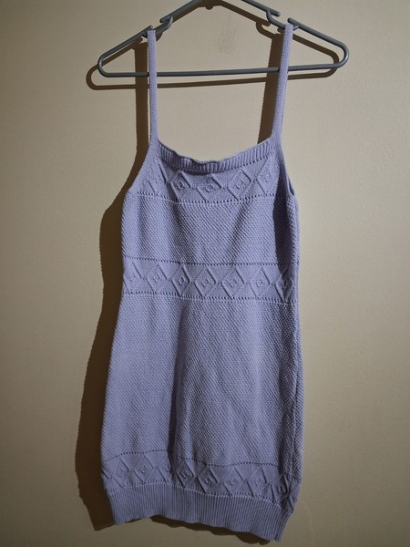 SEVEN WONDERS MINI KNIT  LILAC DRESS SIZE 10 SPAGHETTI STRAPS DETAIL ALONG...