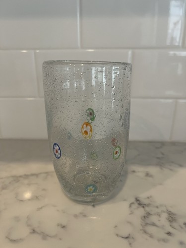 4 Bicchieri soffiati a mano stile Murano Milliefiori Highball Tublers fiori punti pesanti - Foto 3 di 7