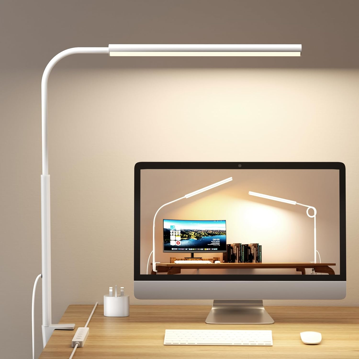 LED Desk Lamp with Clamp - Flexible Gooseneck - 5 Lighting Modes, 11 Brightness