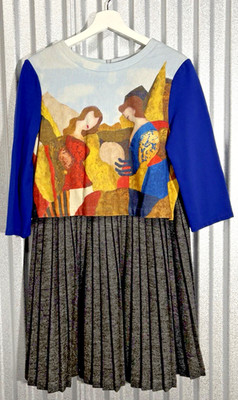 Masfer Su Art Portrait Dress Womens Size 40 US 10 Gray Pleated Color Block