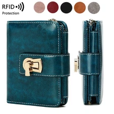 Women RFID Blocking Wallet Small Leather Credit Card Holder Trifold Mini Purse