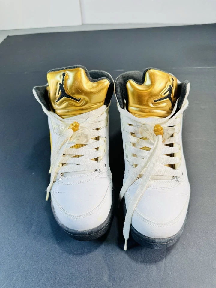 Nike Air Jordan 5 Retro GS Zapatos Olímpicos Juveniles Talla 6Y Blanco Dorado 440888-133 LEER Foto 2 de 4