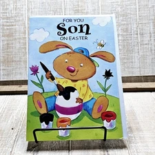 Designer Greetings Easter Card Son Bunny Painting Eggs Colorful