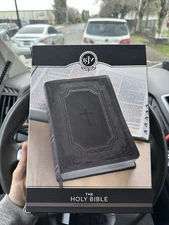 KJV Super Giant Print Bible Two-Tone Gray Faux Leather by Christian Art Gifts...