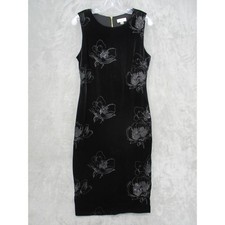 Calvin Klein Dress Womens 8 Velvet Floral Embroidered Sequin Sheath Midi Bodycon
