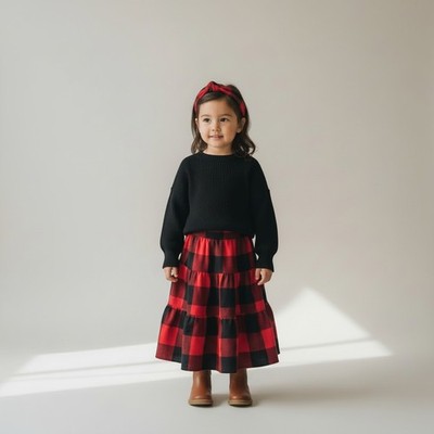 Skirt Flannel Girl 2/3 Maxi Buffalo Plaid Red Ruffle Tier Mom and Pop's Kids
