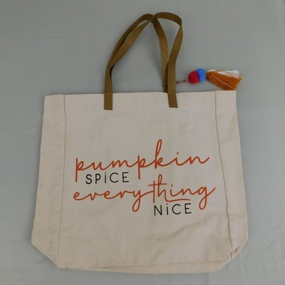 Pumpkin Spice Everything Printed Canvas Pom Pom Tote Eccolo World Traveler #7434