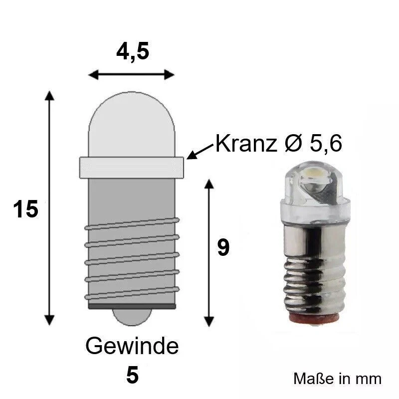 Lampadina LED E5,5 attacco filettato attacco E5.5 LED 3-24V AC/DC modellismo H0 TT N - Immagine 2 di 4