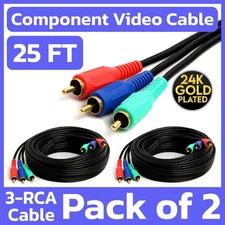 2 Pack 3 RCA Component Cable 25 Feet RGB Coaxial RCA Video Cord YPbPr TV VCR DVD