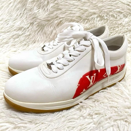 Baskets de sport Louis Vuitton Supreme Monogram 9,5 US blanc rouge édition limitée