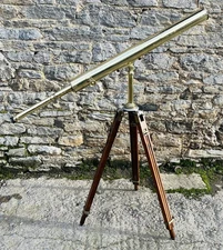 Original Antique Brass Library Telescope by Broadhurst Clarkson & Co on Tripod