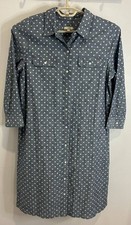Talbots Blue Chambray Shirt Dress Polka Dot Button Front 3/4 Sleeve Cotton 12
