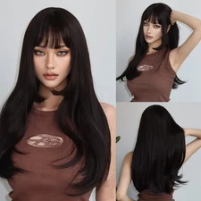Long Straight Off black Synthetic Hair Layered Costume Wig With Bangs Women
