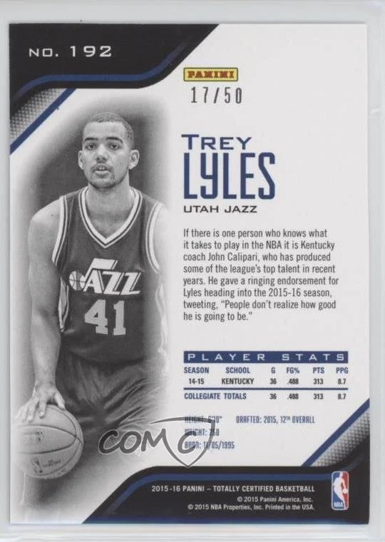 2015-16 Panini Totally Certified Rookies Mirror Purple /50 Trey Lyles Rookie RC - Image 2 of 2