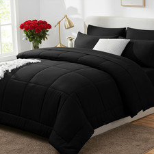 King Size Comforter Set Black, 7 Pieces Bed in a Bag, Black Comforter King Size,