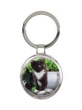 Cat : Gift Round Keychain Cute Animal Kitten Funny Friend Flowers