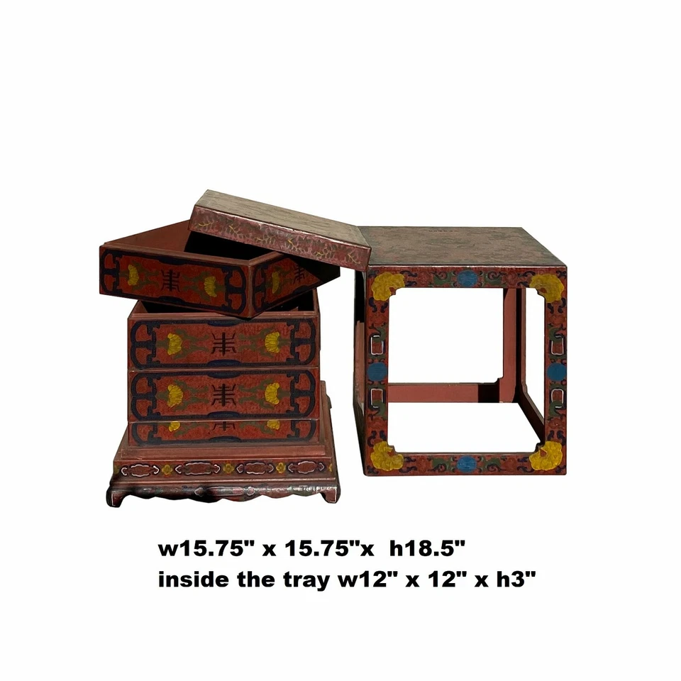 Chinese Distressed Brownish Red Dragon Graphic Trunk Box Chest ws1880 - Image 4 of 4