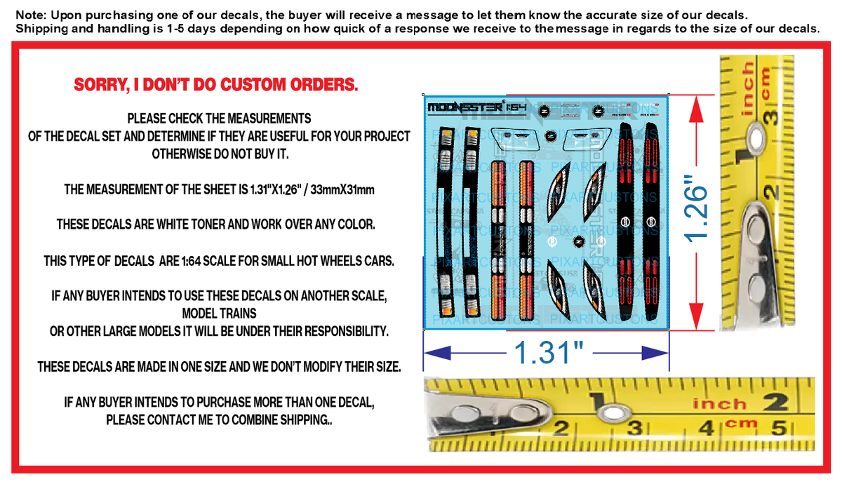 White Toner 1/64 Water Slide Decal Set Nissan 300ZX Lights For Hot