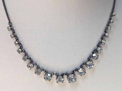 Nine West Art Deco Style Black Chain & Rhinestone 18in Necklace - Picture 3 of 5