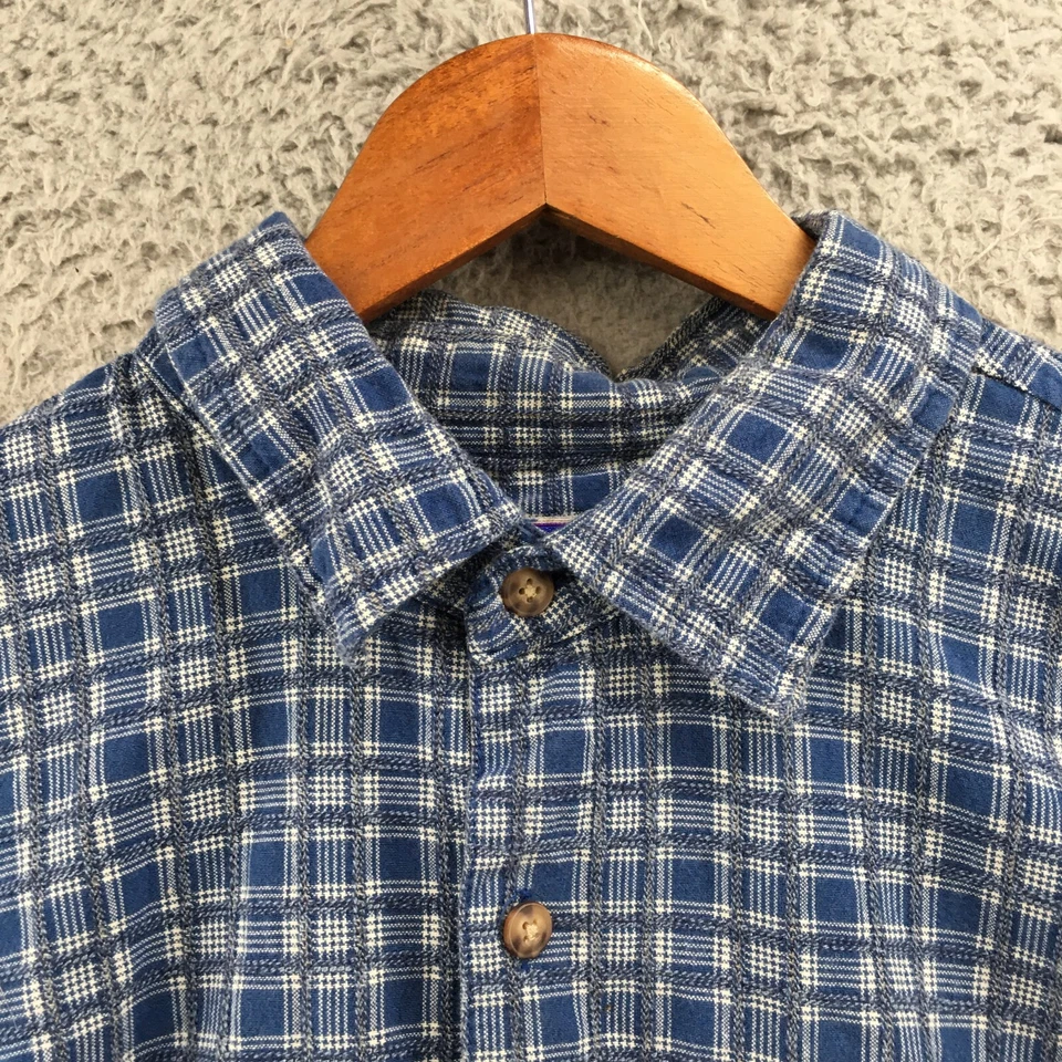 Camisa North Crest manga corta abotonada para hombre L azul algodón a cuadros bolsillo en el pecho Foto 3 de 4