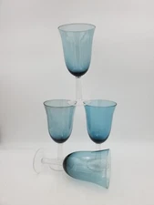 Iced Tea Gorham Crystal Crackle Clear Stem Blue Goblets Blown Set of 4 Vintage