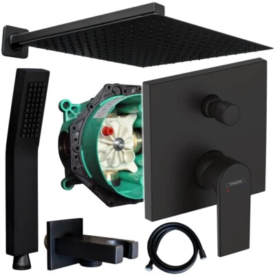 Hansgrohe Vernis Unterputz Duscharmatur Schwarz Regendusche Kopfbrause 30cm Set