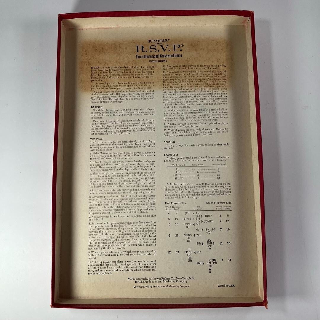 Vintage 60s Selchow & Righter Scrabble RSVP Three Dimensional