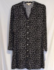MICHAEL KORS size M Snap-Close Dress Black/White Animal Print over Plaid Stretch