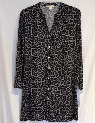 MICHAEL KORS size M Snap-Close Dress Black/White Animal Print over Plaid Stretch