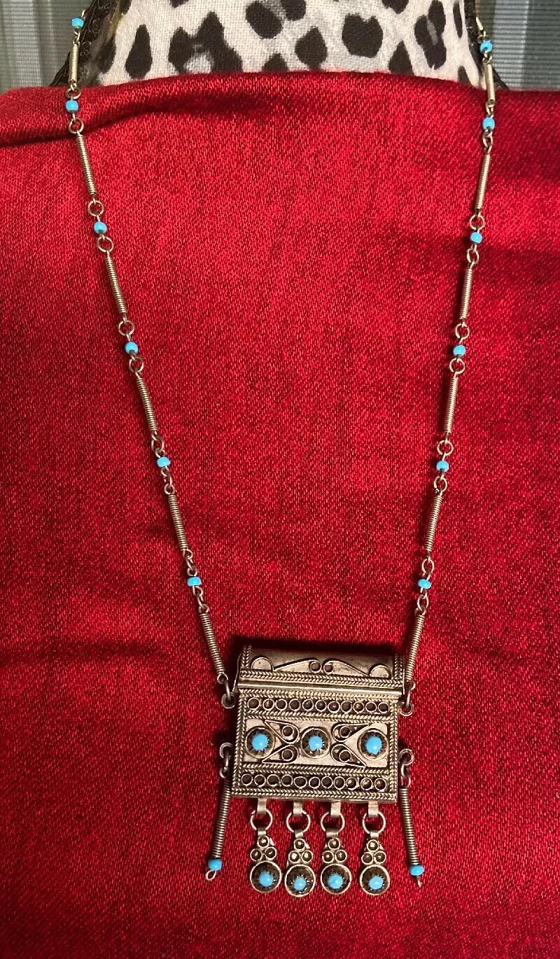 UNDERCOVER Ciondolo Scatola Preghiera Turchese Vintage Marocco Hirz Scomparto Segreto