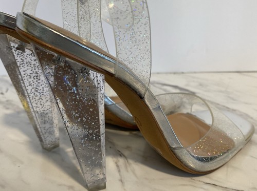 JESSICA SIMPSON High Heels Franie Clear Silver Glitter Ankle Strap Women’s 6.5 M - Picture 8 of 17