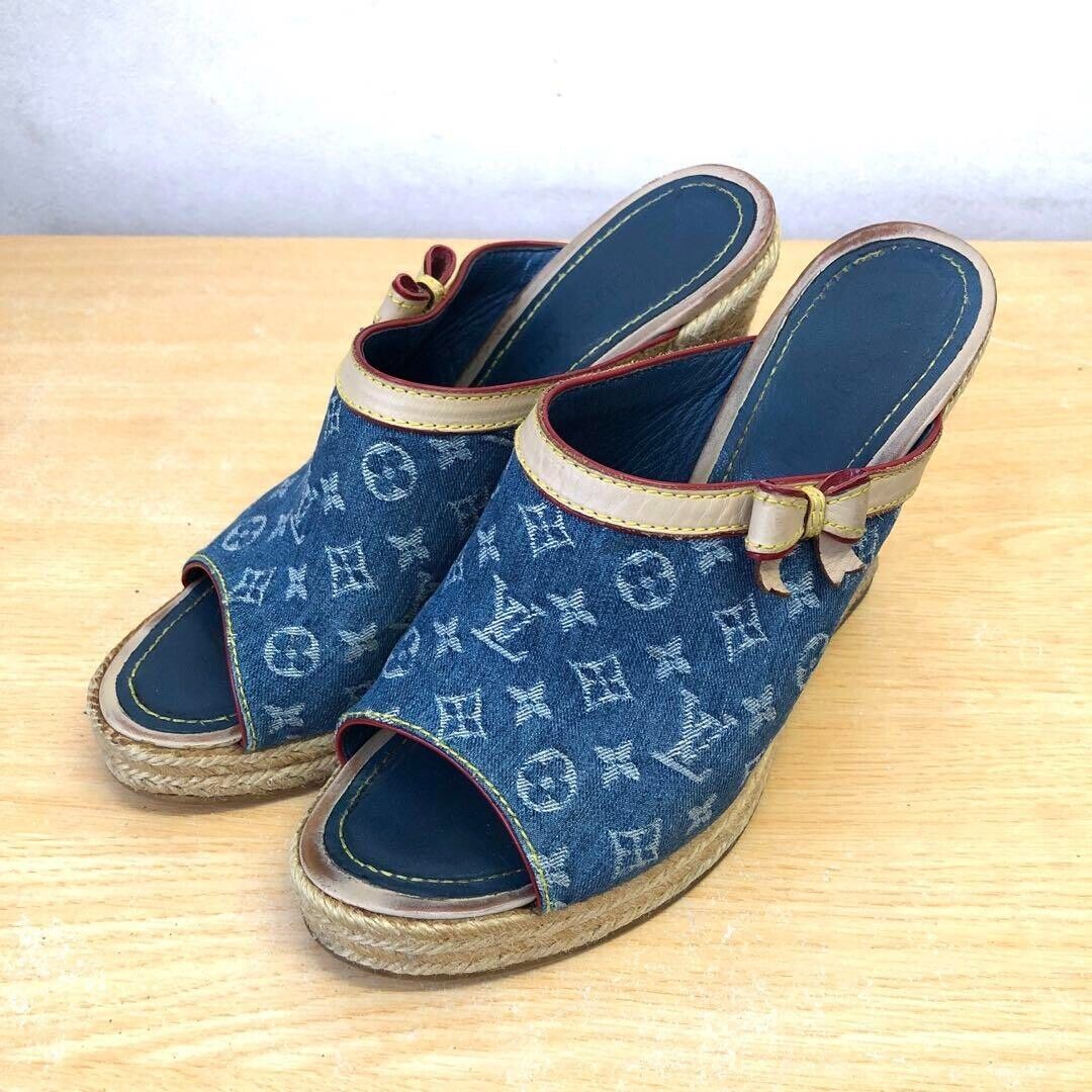 Louis Vuitton Monogram Denim Sandals 36 Blue X Beige X Louis Vuitton Monogram Denim Sandals 36 Blue X Beige X