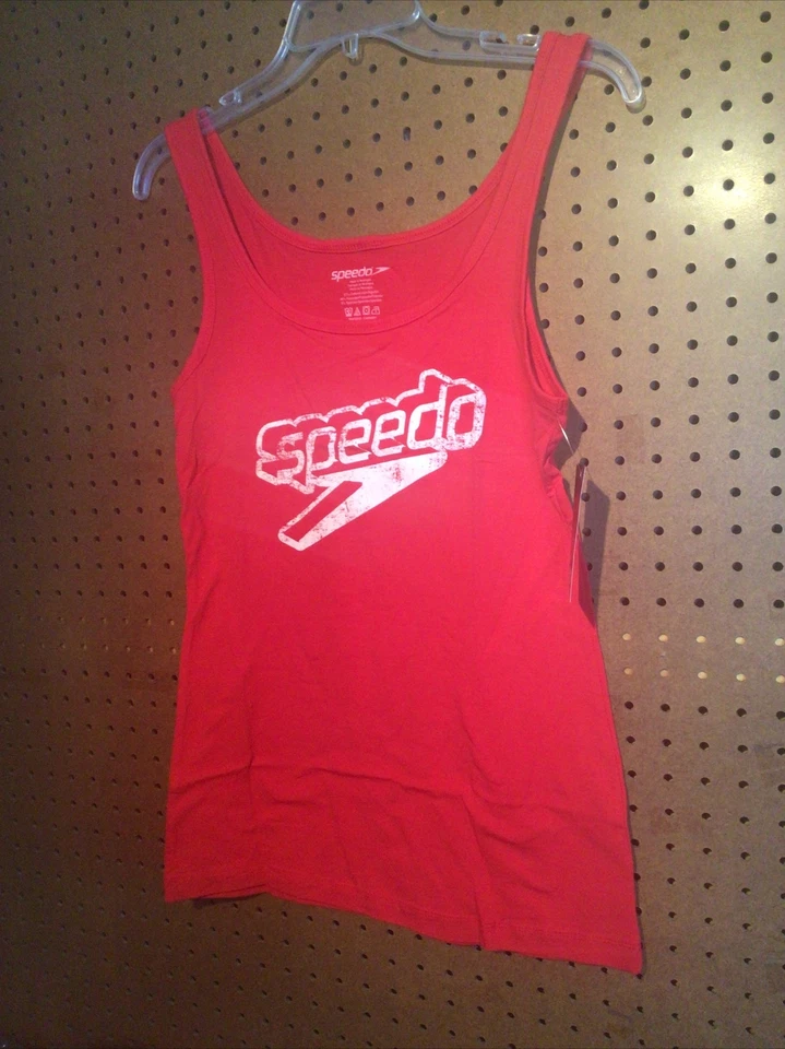 NUEVO CON ETIQUETAS Para mujeres Speedo Atlética Camiseta sin Mangas Roja Natación Logo Grande Mediana Foto 3 de 4