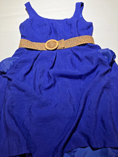 Nine West Blue textured fit flare ALine Sheath Belt Sleeveless round neck sz10