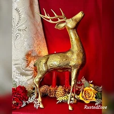 Brass Deer Large Buck Holiday Christmas Gold Fireplace Brass Reindeer