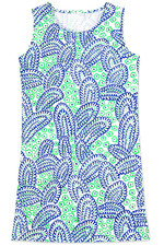 Women's Dress - Blue Green Printed Dress - Cotton - Mini Dress - Medium