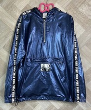 Victoria's Secret Shiny Blue Hooded Pullover Windbreaker Jacket Size Xs