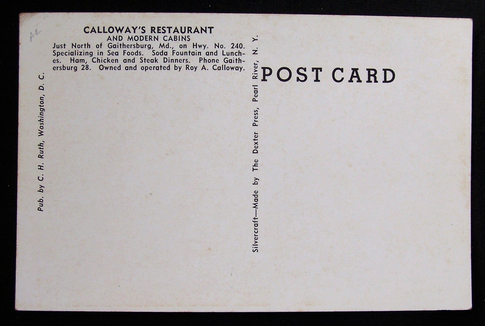 MD Gaithersburg Calloway's Restaurant Real Picture Postcard eBay