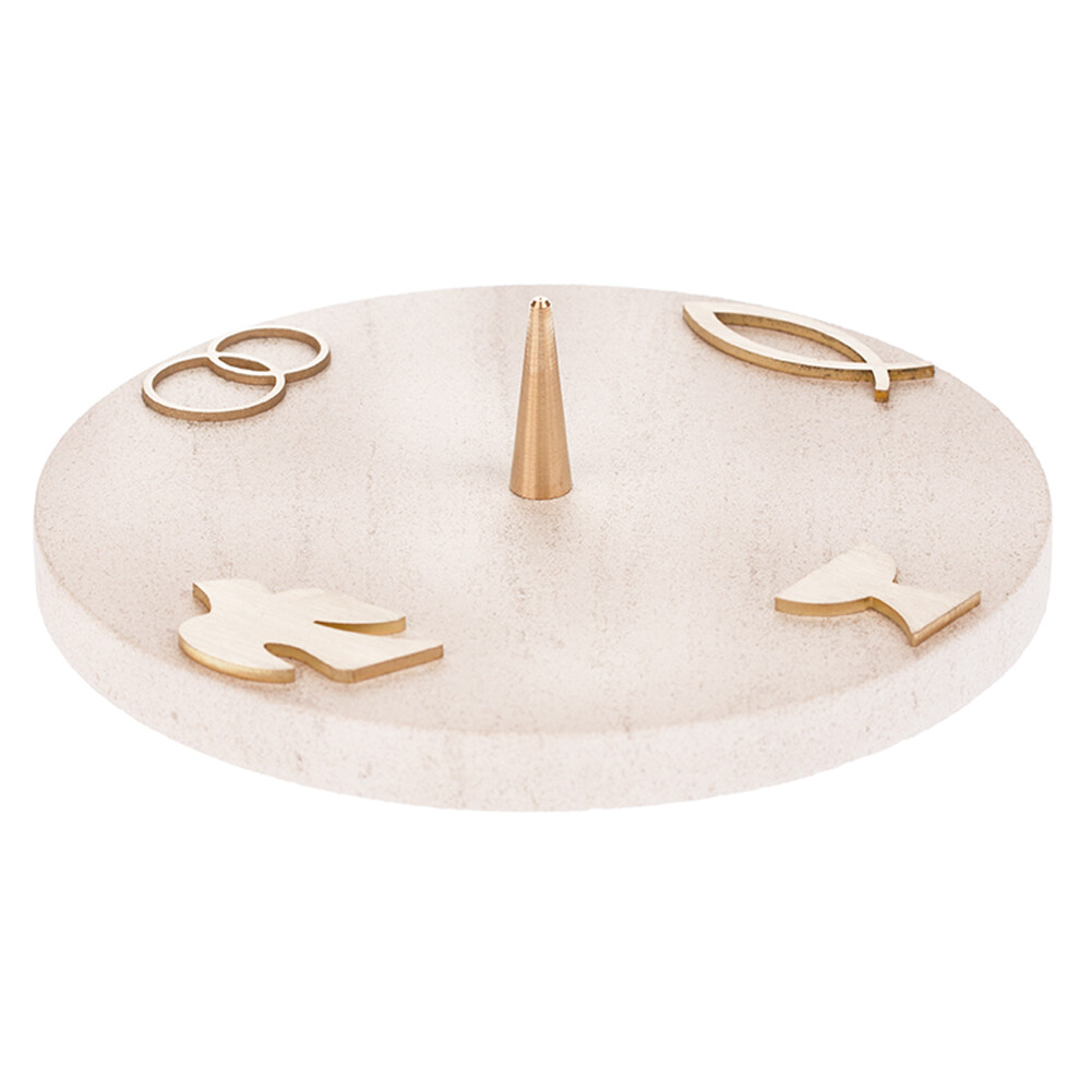 Kerzenständer COX Kerzenteller mit Dorn Mamor Kalkstein Symbole Beige 120/70mm