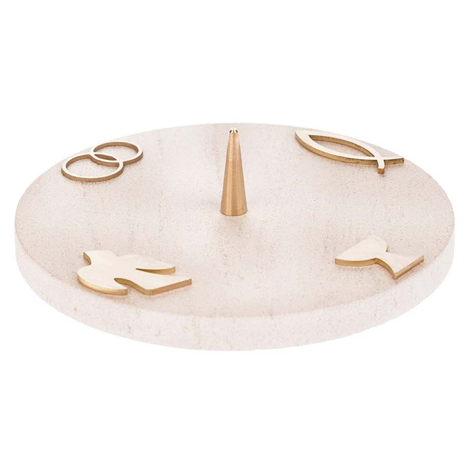 Kerzenständer COX Kerzenteller mit Dorn Mamor Kalkstein Symbole Beige 120/70mm