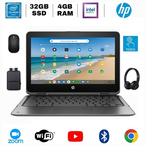 HP Chromebook x360 11.6" Touch (2-in-1), 4GB RAM, 32GB SSD, charger + free gifts
