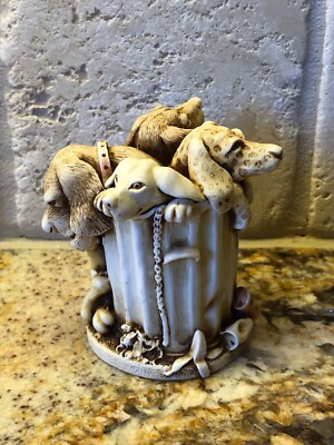 Harmony Kingdom Nic Mac Paddy Wack Dogs in a Garbage Can With Bones Figurine