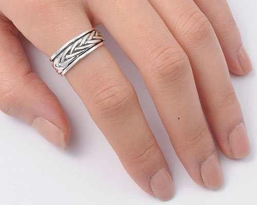 Sterling Silver 925 SPINNER BRAIDED DESIGN SILVER RING 8MM SIZES 6 to 13** - Picture 2 of 4