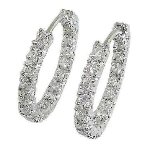 Natural Diamond SI1 G 2.10 Ct Inside Outside Hoops Earrings White Gold 1.20 Inch - Image 4 of 4