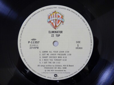 ZZ Top Eliminator Warner Bros. Records P-11357 Japan VINYL
