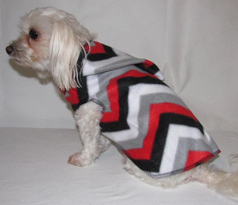 LLDOGCLOTHES Red White Black Grey Chevron Fleece Hoodie Dog Puppy Pet Clothes XXXS - Large